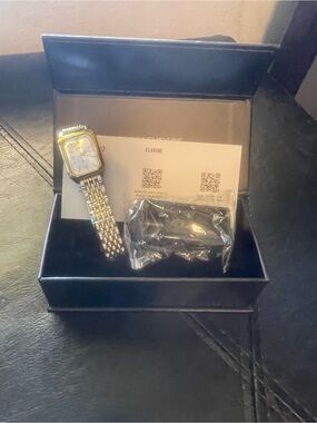 Gold-Tone Women's Rectangular Bracelet Watch - Classic White Dial